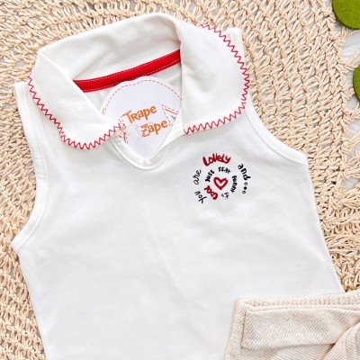 Conj. Regata Lovely com Gola e Short em Linho - Off White
